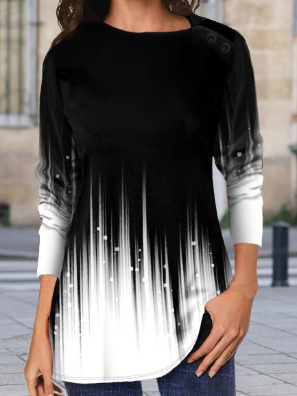 Asymmetrical Neck Ombre Printed Casual Long Sleeve T-Shirt & Top