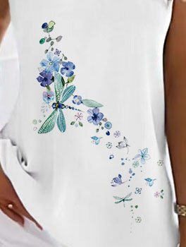 Cotton Blends Halter Dragonfly Floral Regular Fit Knit Tank