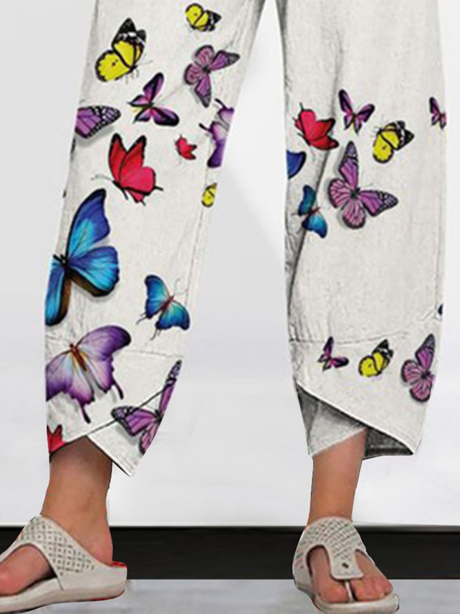 Butterfly Vintage Colorful Butterfly Lovers Vintage Boho Elastic Waist Pants
