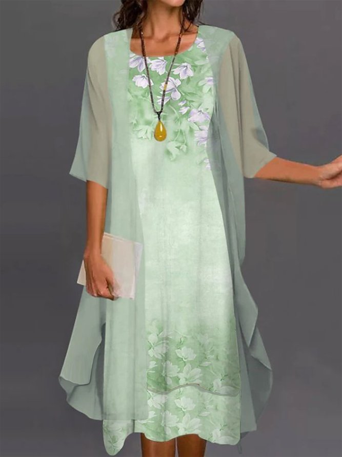 Elegant Floral Two-piece Midi Dress for Women