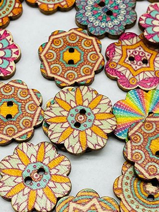50Pcs Ethnic Pattern Wooden Buttons DIY Accessories Sets Handmade