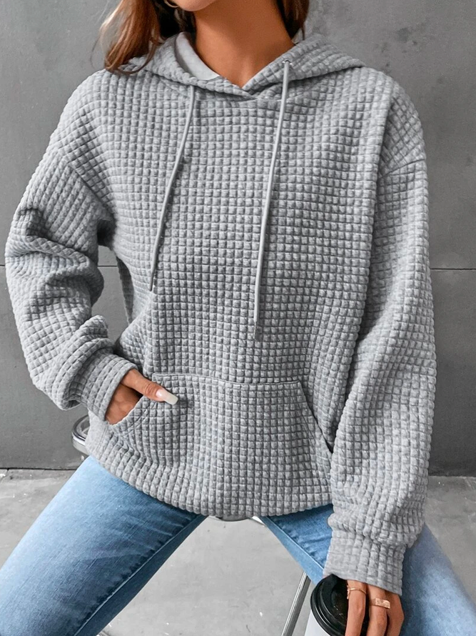 ANNIECLOTH Plain Casual H-Line Waffle Knitted Fabric Hoodie Sweatshirt