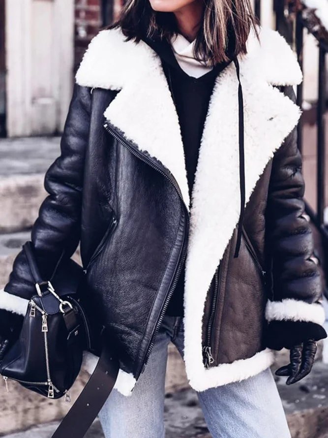 Furry Buckle Lapel Collar Faux Fur Jacket Warm Coat Jacket