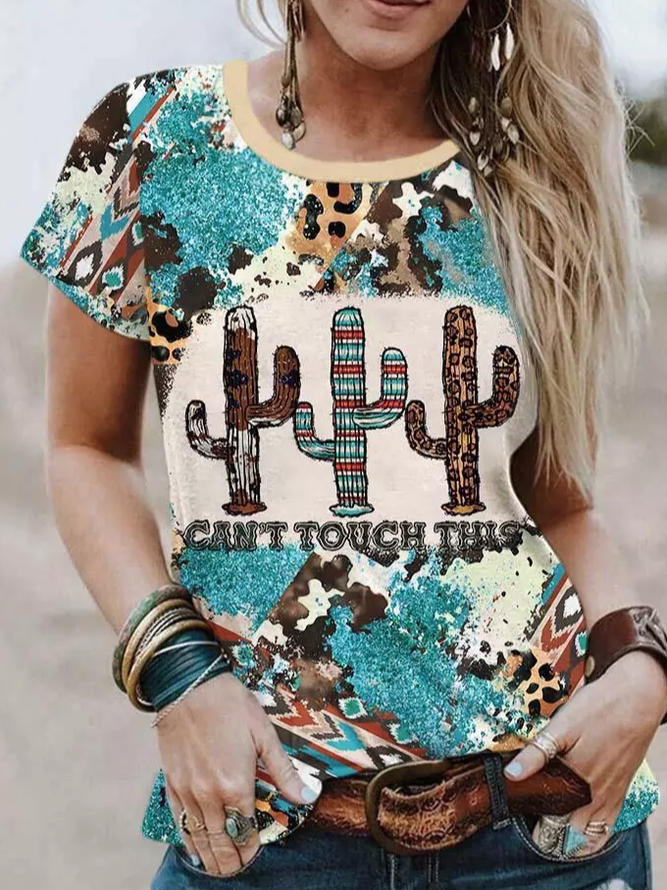 Cotton-Blend Loose Ethnic Casual T-Shirt