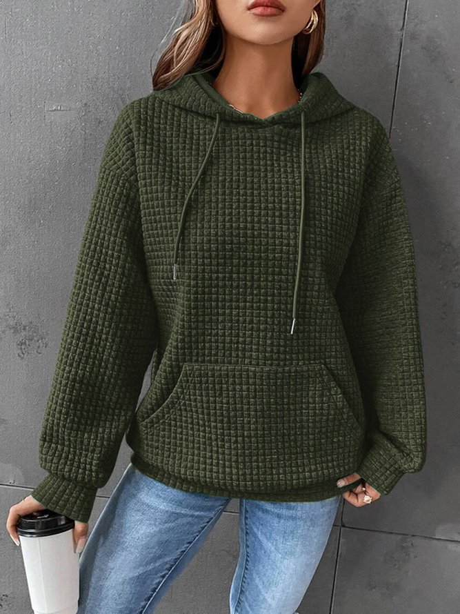 ANNIECLOTH Plain Casual H-Line Waffle Knitted Fabric Hoodie Sweatshirt