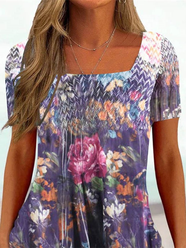 Floral Square Neck Casual Top