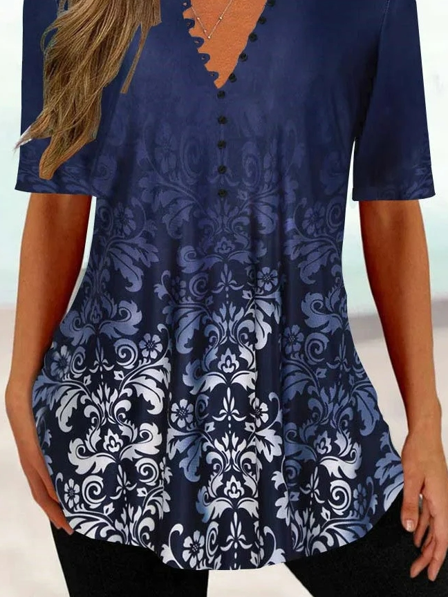 Women's Casual  V Neck Floral Shirt