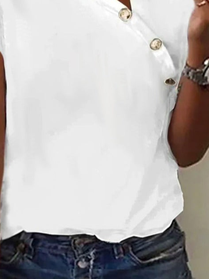 Women's T-Shirt Asymmetrical Collar Buttoned Casual Plain Shirt White Gray Black Red Green