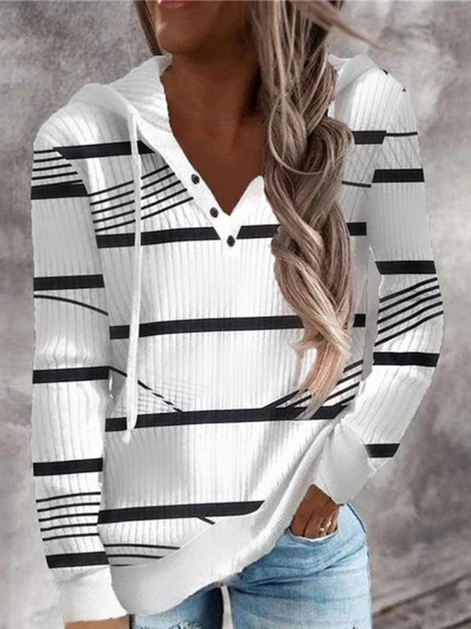 ANNIECLOTH Striped Casual Hoodie Sweatshirt