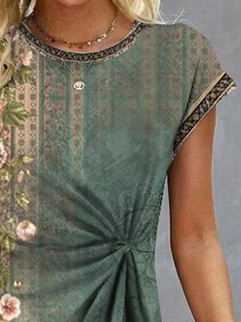 Women's Midi Dress Floral Dress Crew Neck Vintage Dress