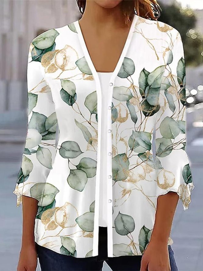 Leaf Buttoned Casual Mock Two-Piece Shirt