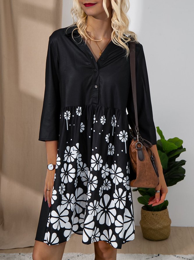 Printed Casual Floral Cotton-Blend Knitting Dress