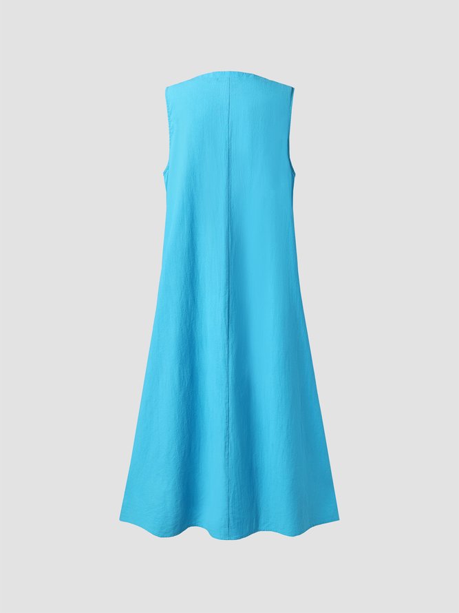 Casual Plain V-neck Sleeveless Dress
