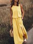 Women's Sleeveless Holiday Solid Round Neck Long Weaving Dress