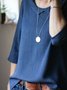 Blue Round Neck Long Sleeve Solid Top