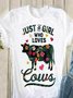 Casual plus size loose summer cow flower pattern printed short sleeve round neck T-shirt