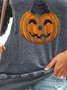 Pumpkin &Cat Printed Gray Long Sleeve Cotton-Blend Crew Neck Sweatshirt