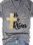 He Is Risen Easter Graphic Short Sleeve V-Neck Loose Tee