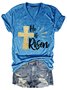 He Is Risen Easter Graphic Short Sleeve V-Neck Loose Tee