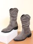Simple Pleated Plain Cowboy Boots
