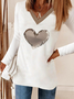Women's Heart Printing Tee T-Shirt Valentine's Day Gifts For Her V Neck Long Sleeves Casual Top Spring White