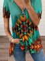 Regular Fit Tribal V Neck Zipper Shirt & Top