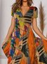 Women's Midi Dress Boho Weaving Dress Printed V Neck Floral