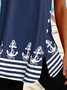 Ocean anchor stripe irregular hem button top T-shirt  tunic Plus Size