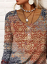 Cotton-Blend Ethnic Pattern Loose Tee for Women