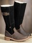 Vintage Patch Buckle Chunky Heel Zip-Up Boots Rider Boots