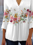 Women T-Shirt Floral Tunic V Neck Regular Fit Casual