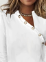 Buttoned Plain Casual Polyester Cotton Women T-Shirt