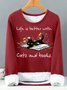 Women’s Life Is Better With Cats And Books Casual Text Letters Sweatshirt