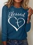 Women's Christian Blessed Heart Print Crew Neck Casual Letters Top