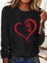 Women's Print Dog Lover Paw Heart Regular Fit Simple Long Sleeve Top
