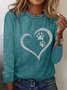 Women's Print Dog Lover Paw Heart Regular Fit Simple Long Sleeve Top