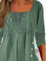 Women Tops Long Sleeves Square Neck Lace Plain Green Pink Gray Casual Regular Fit