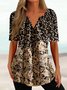 Women's V-Neck T-Shirts Vintage Floral Printed Blouses Casual Tunic Button Loose Tops