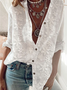 Women's Lace Stitching Cotton Linen Long Sleeve Shirt White Black Blue Khaki Pink Gray