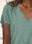 Women's T-Shirt Shell Neck Eyelet Embroidery Short Sleeve T-Shirt Green Pink White
