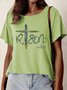 Women's Risen Indeed Funny Easter Cross Graphic Printing Crew Neck Text Letters Cotton-Blend Casual T-Shirt