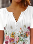 Women T-shirts V Neck White Floral Printing