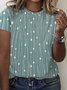 Plus Size Casual Knitted Polka Dots Crew Neck T-Shirt