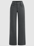 Buttoned Casual Solid Flap Pocket Button Up Mid Rise Straight Leg Pants