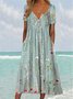 Women's Maxi Dress Gradient Flower Dress Button Pocket Dress