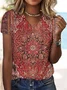 Women's V Neck T-Shirt Ethnic Casual Tops Red Green Yellow