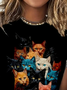 Cat Crew Neck Casual T-Shirt