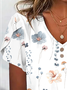 Floral Casual Petal Sleeve Jersey T-Shirt