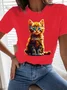 Casual Crew Neck Cat Loose T-Shirt