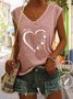 Casual V Neck Cotton-Blend Text Letters T-Shirt